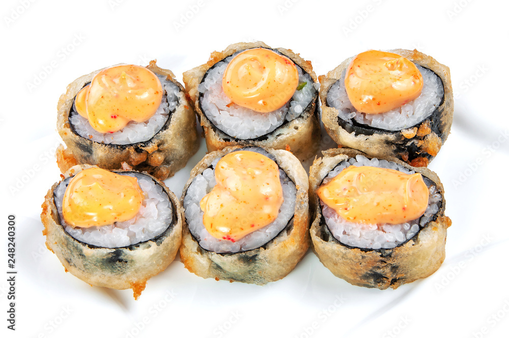 close up of sashimi sushi set, roll with delicious cream close up of sashimi sushi set, roll with delicious cream