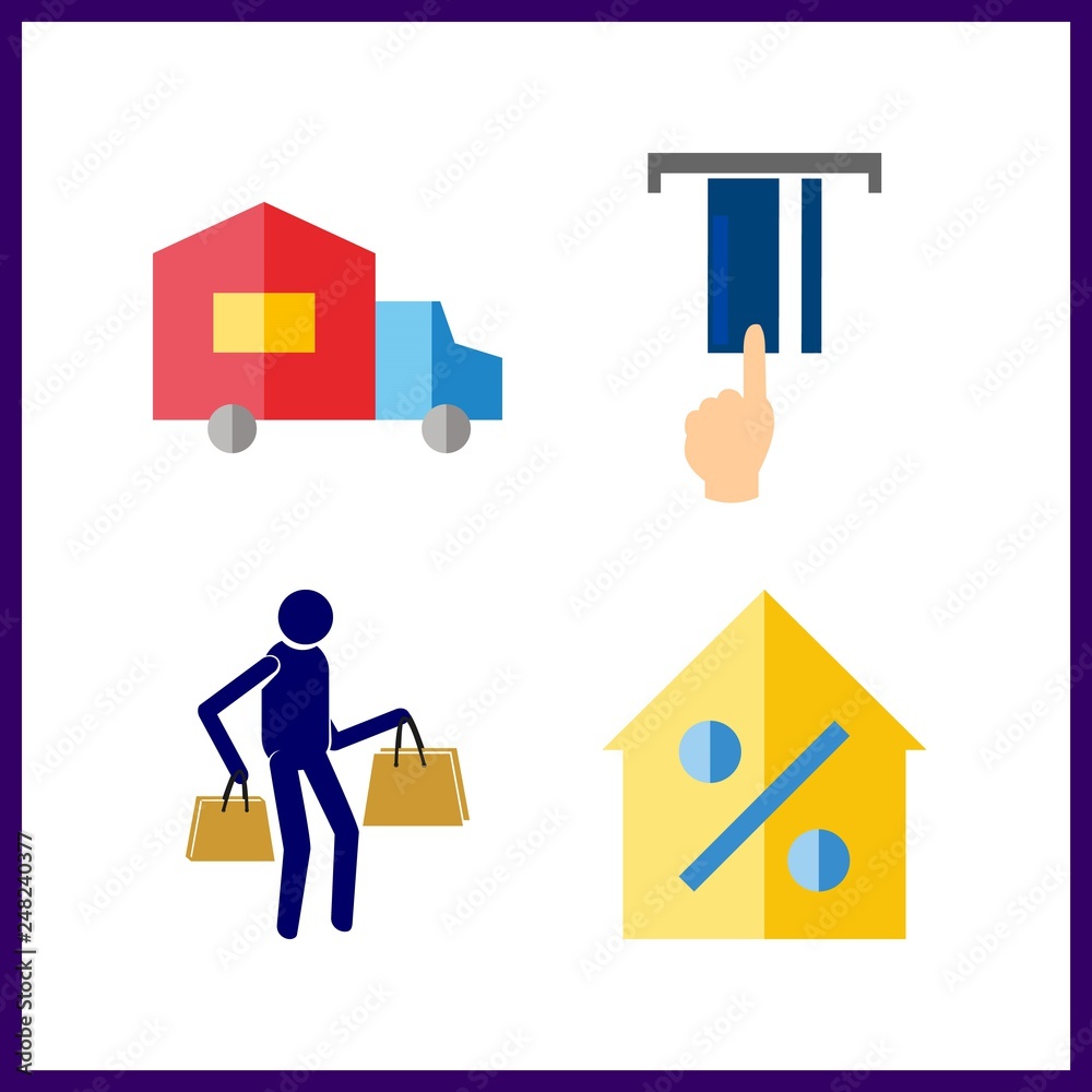 4 purchase icon. Vector illustration purchase set. real estate and credit card icons for purchase works 4 purchase icon. Vector illustration purchase set. real estate and credit card icons for purchase works