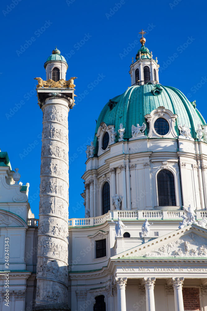 Saint Charles Church located on the south side of Karlsplatz in Vienna built on 1737
