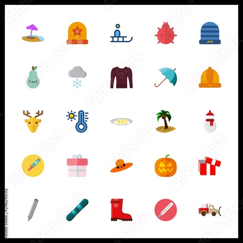 25 season icon. Vector illustration season set. ladybug and snowplow icons for season works