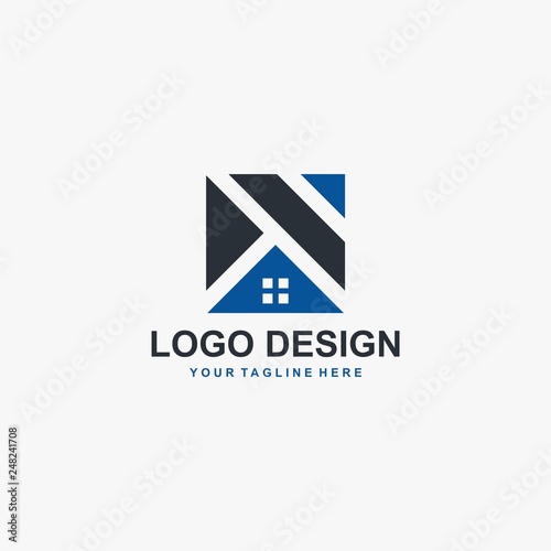 Free Download Real estate company logo design. Home blue vector. Property management logo. - GFXLoad
