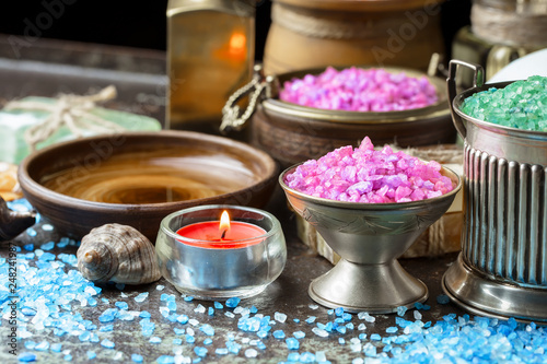 Items for spa massage in the composition on the table