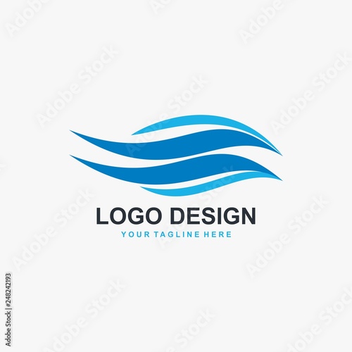 Wave illustration logo design. Wind icon.  Water blue sea vector.