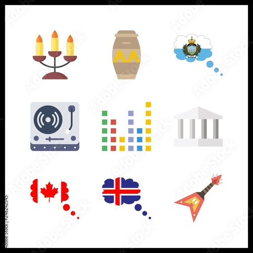 9 rock icon. Vector illustration rock set. sound bars and canada icons for rock works