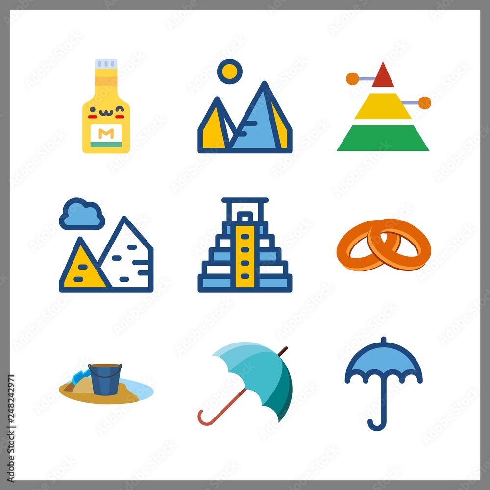 9 dry icon. Vector illustration dry set. pyramids and sand icons for dry works 9 dry icon. Vector illustration dry set. pyramids and sand icons for dry works
