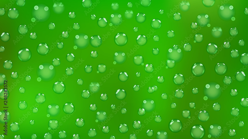 Background of bubbles or water drops of different sizes in green colors