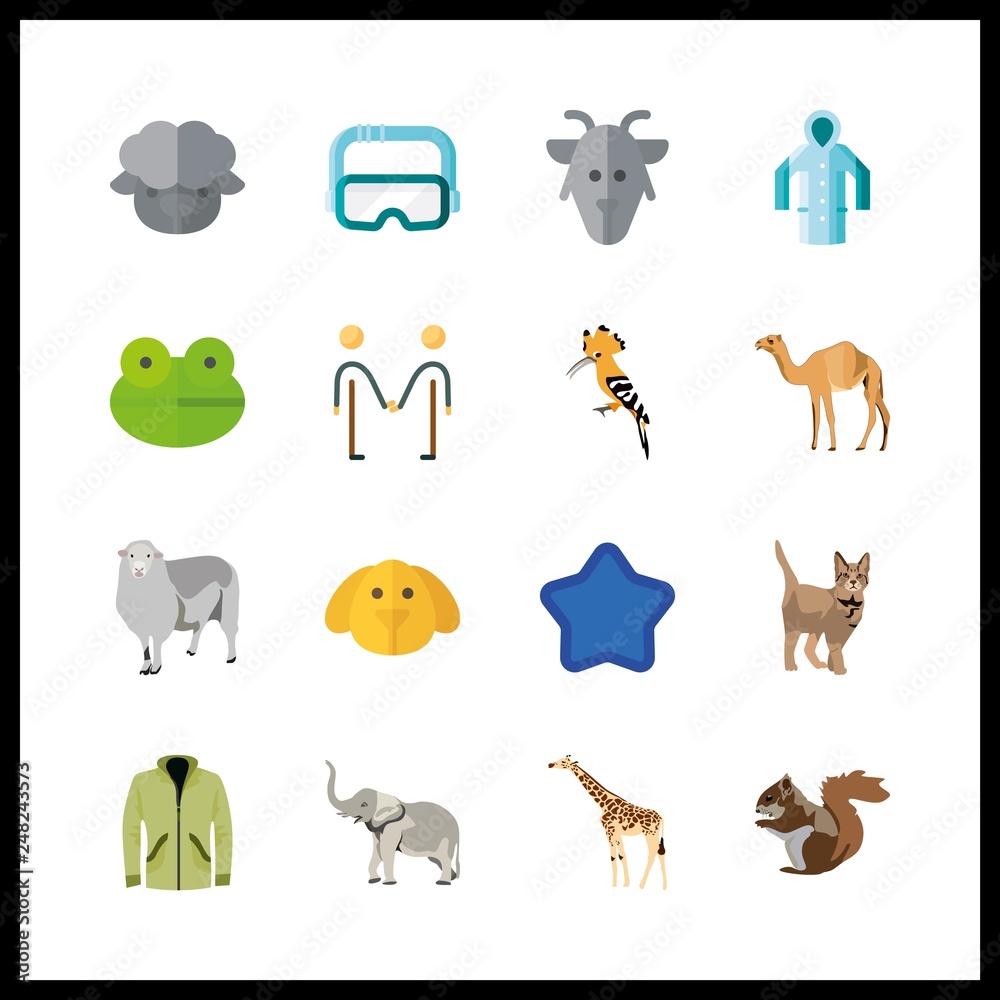 16 funny icon. Vector illustration funny set. raincoat and frog icons for funny works 16 funny icon. Vector illustration funny set. raincoat and frog icons for funny works