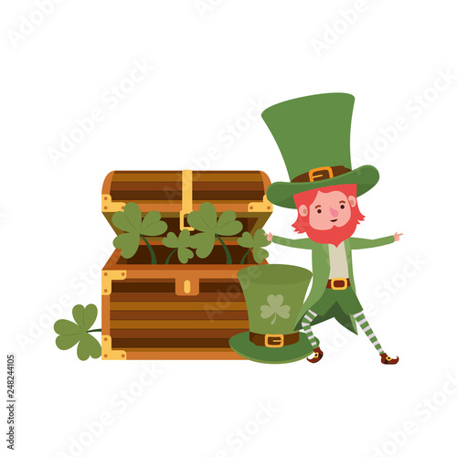 leprechaun with chest and coins character
