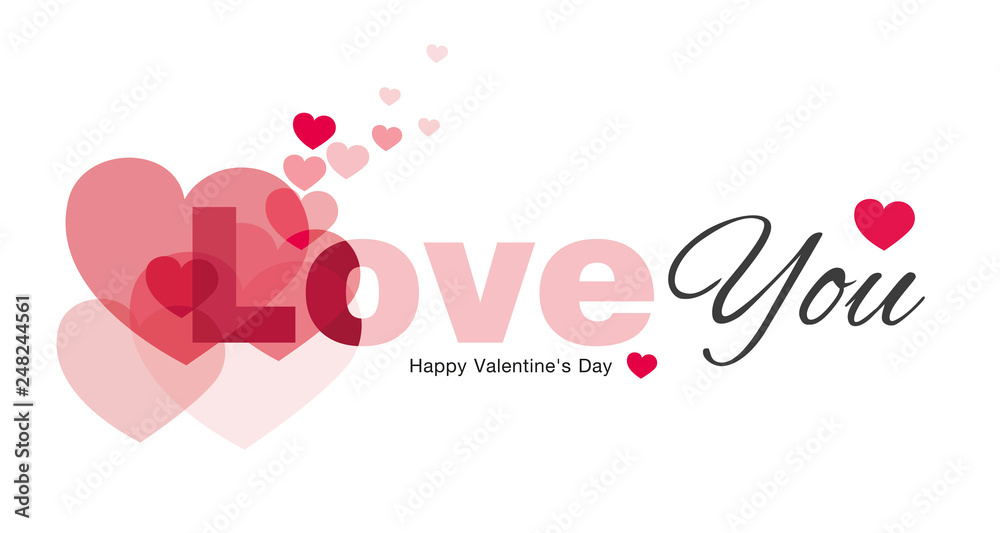 Love you Happy Valentines Day hearts pink red white background banner greetings