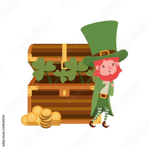 leprechaun with chest and coins character