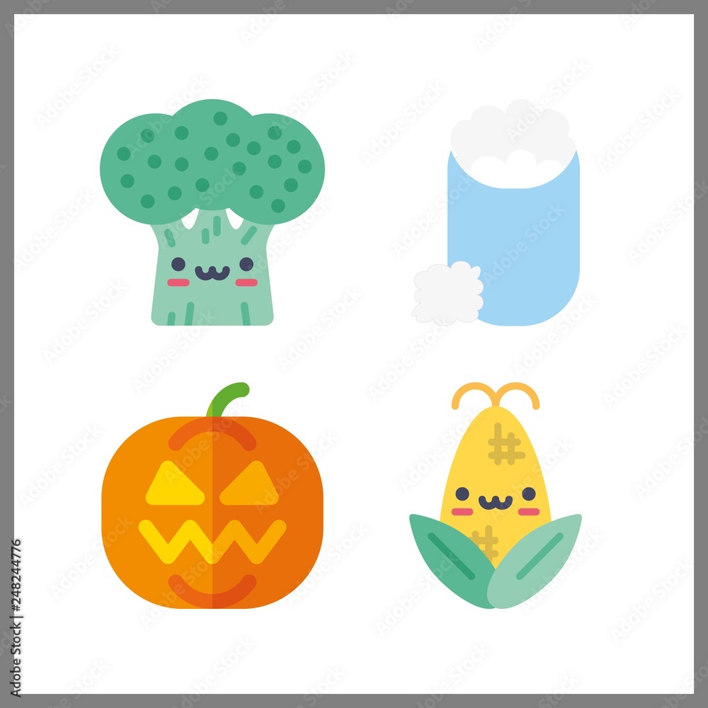 4 crop icon. Vector illustration crop set. pumpkin and broccoli icons for crop works