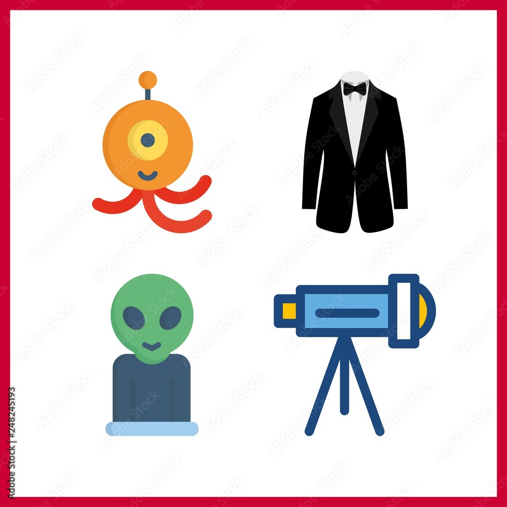 4 mystery icon. Vector illustration mystery set. alien and telescope icons for mystery works