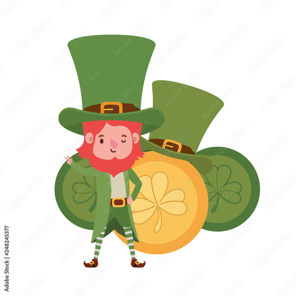 leprechaun with coins and hat isolated icon leprechaun with coins and hat isolated icon