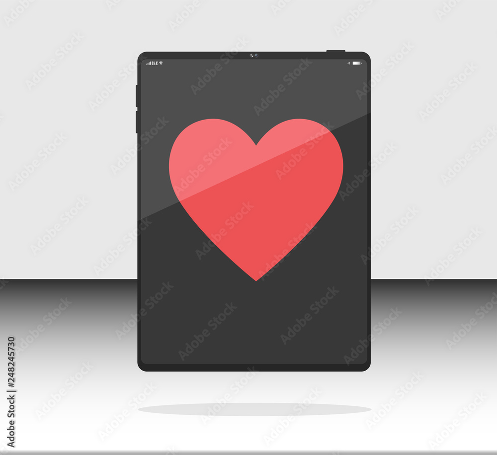 Internet tablet, Web tablet, Pad tablet Realistic Flat Styles Isolated with Like, Heart, Love red color on Background. Vector Illustration. Black color. Internet tablet, Web tablet, Pad tablet Realistic Flat Styles Isolated with Like, Heart, Love red color on Background. Vector Illustration. Black color.