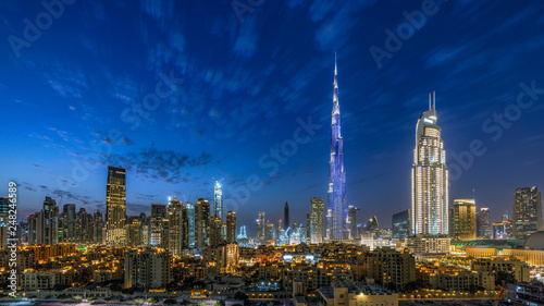 Dubai Downtown skyline at Magic hour