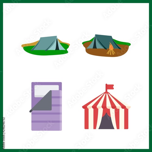 4 tent icon. Vector illustration tent set. camp afternoon and camp night icons for tent works