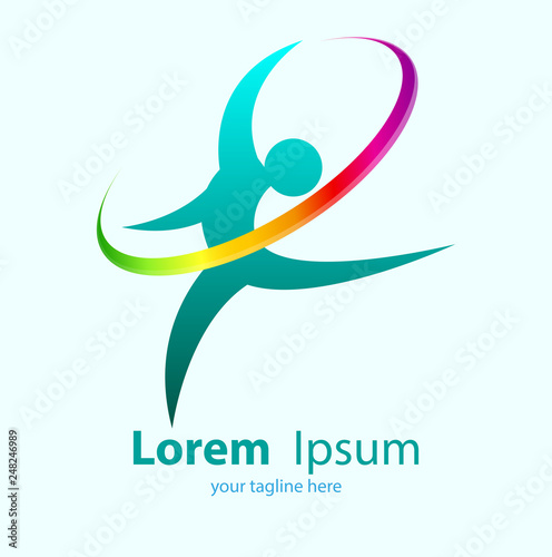 Vector abstract, gymnasts with ribbon do gymnastic movements as logos or symbols of healthy living.