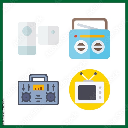 4 broadcast icon. Vector illustration broadcast set. radio and camcorder icons for broadcast works