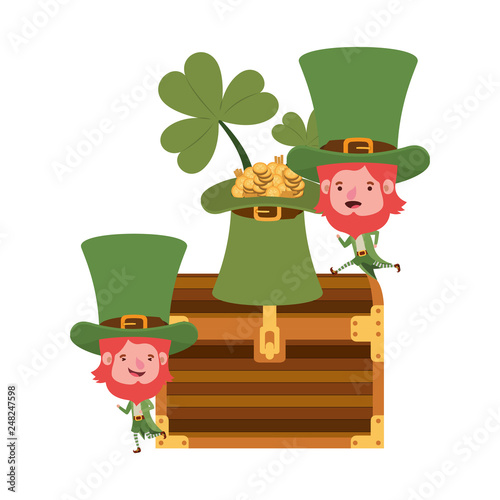leprechauns with chest and coins character