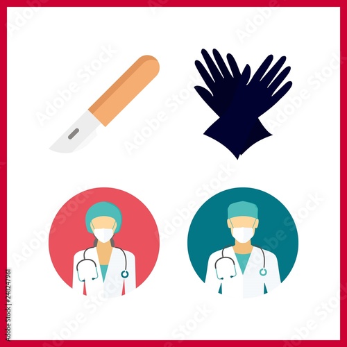 4 glove icon. Vector illustration glove set. surgeon and scalpel icons for glove works
