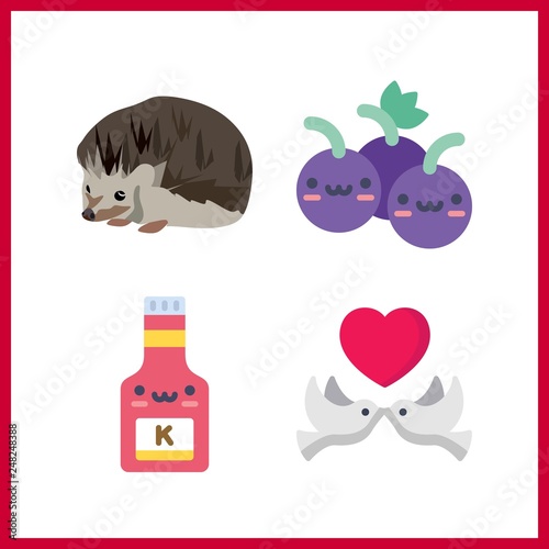 4 small icon. Vector illustration small set. grapes and hedgehog icons for small works