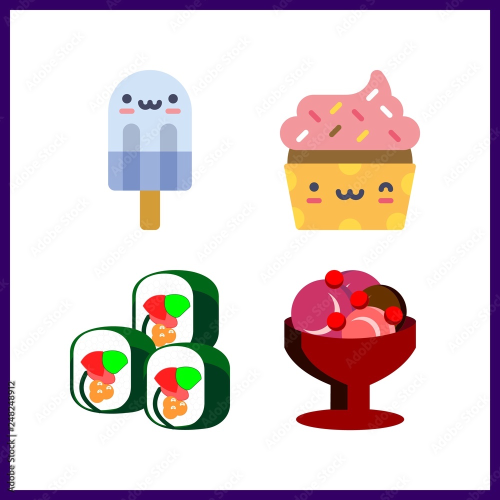 4 snack icon. Vector illustration snack set. cupcake and ice cream with berries icons for snack works 4 snack icon. Vector illustration snack set. cupcake and ice cream with berries icons for snack works