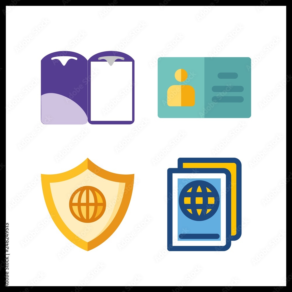 4 identity icon. Vector illustration identity set. folder and passport icons for identity works