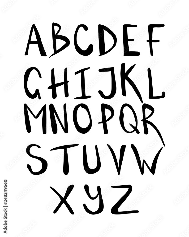 Black alphabet for your banners or invitations. Set of handdrawn letters made in vector isolated on white background