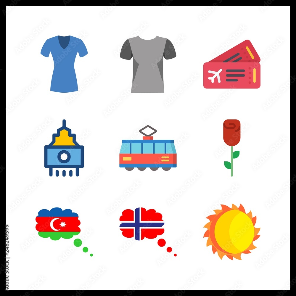 9 view icon. Vector illustration view set. azerbaijan and tram icons for view works