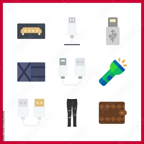 9 pocket icon. Vector illustration pocket set. wallet and flashlight icons for pocket works