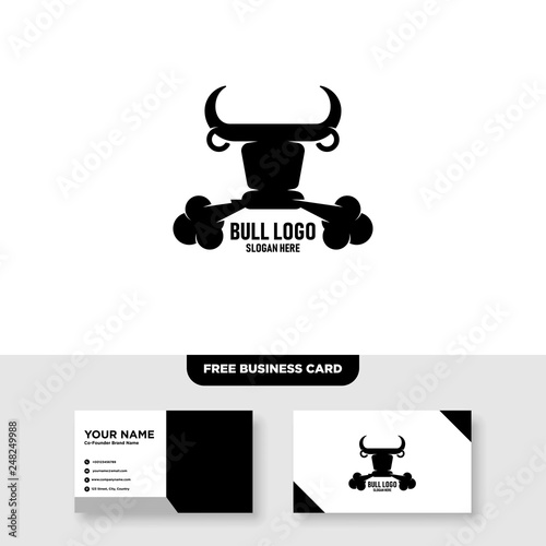 Bull Logo Vector Template, Free Business Card Mockup