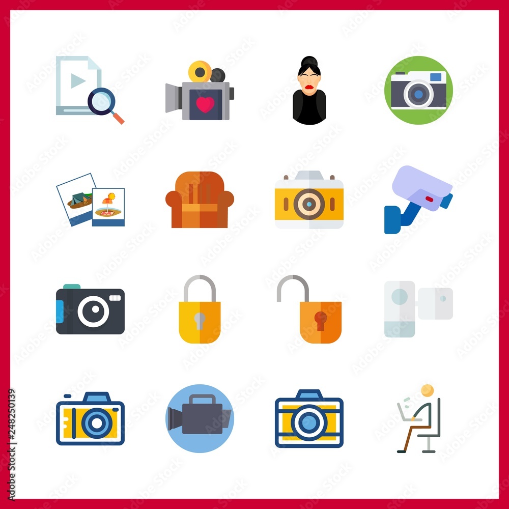 16 camera icon. Vector illustration camera set. security camera and security system icons for camera works 16 camera icon. Vector illustration camera set. security camera and security system icons for camera works