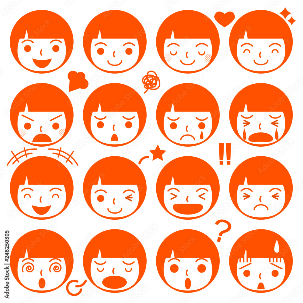 表情　顔　丸アイコン　セット　ベクター