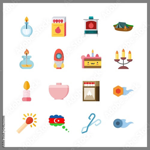 16 flame icon. Vector illustration flame set. candle and comet icons for flame works