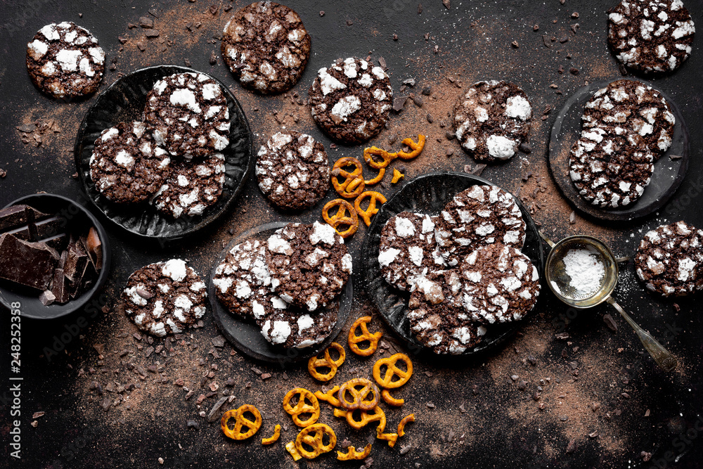 Close up of chocolate crinkle cookies Close up of chocolate crinkle cookies