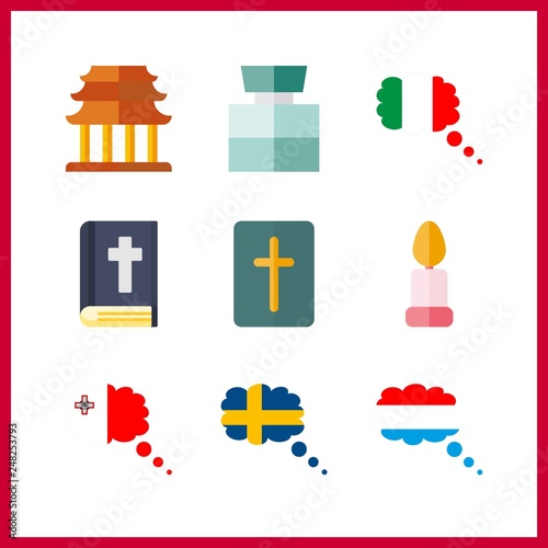 9 church icon. Vector illustration church set. cologne and candle icons for church works