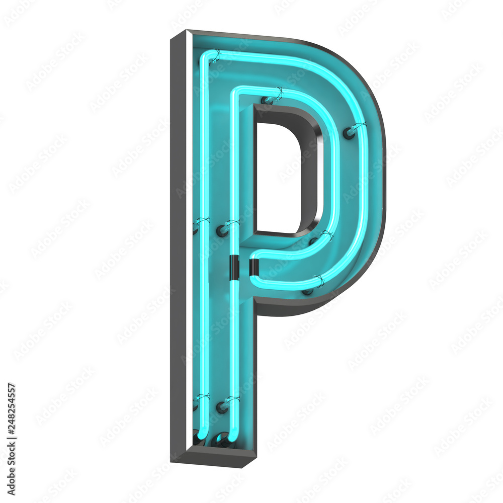 3d neon letter p - obrazy, fototapety, plakaty 