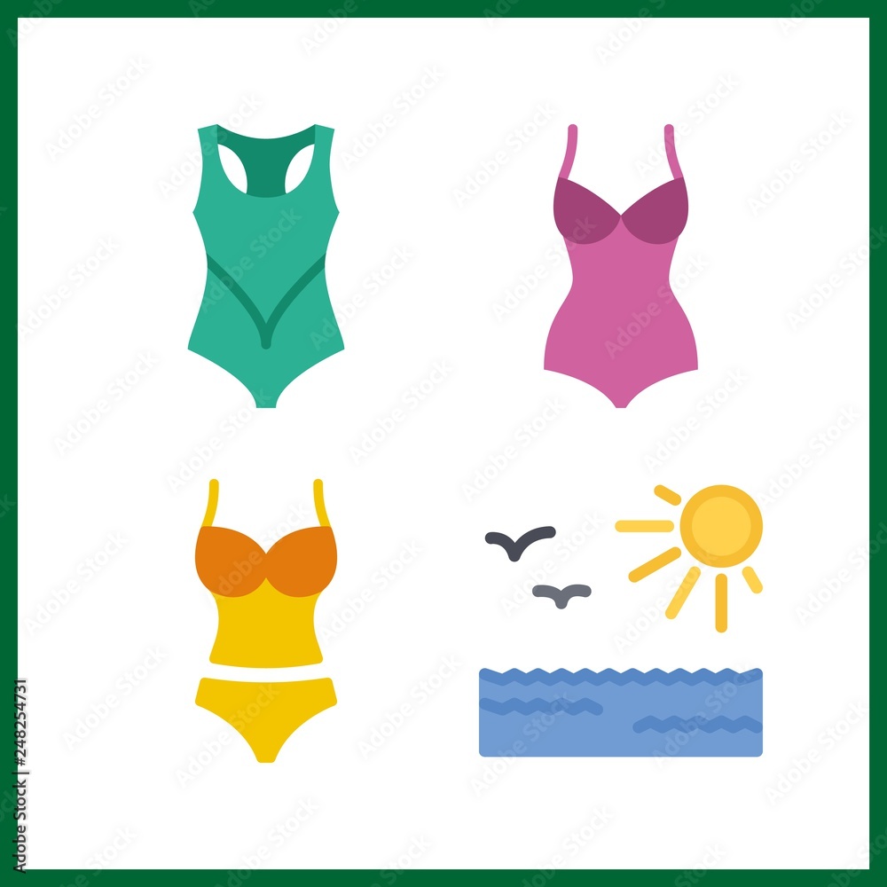 4 holiday icon. Vector illustration holiday set. swimsuit and sun icons for holiday works
