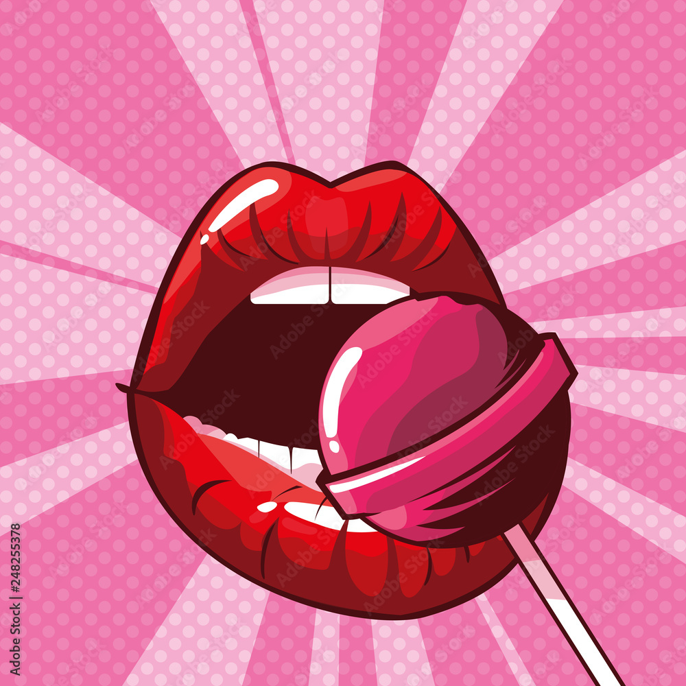 Imperialismo Recuerdo Motel sexy woman lips with candy pop art style vector de Stock | Adobe Stock