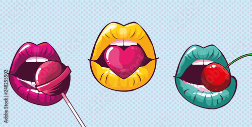 set of sexy woman mouths pop art style
