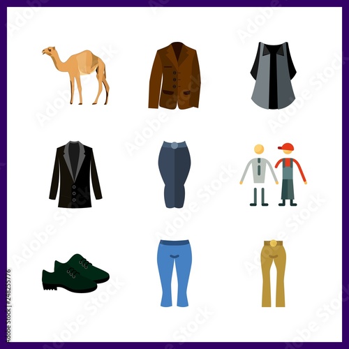 9 walking icon. Vector illustration walking set. blazer and brown jacket icons for walking works