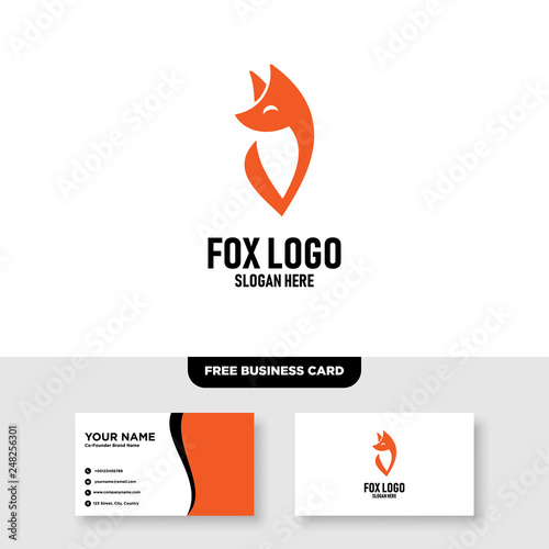 Fox Logo Vector Template, Free Business Card Mockup