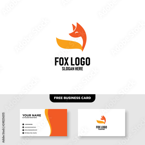 Fox Logo Vector Template, Free Business Card Mockup