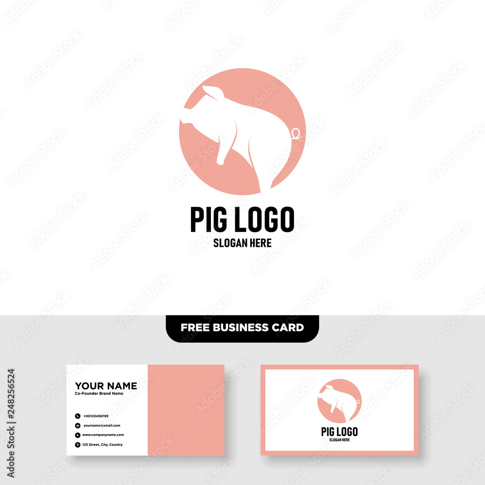 Pig Logo Vector Template, Free Business Card Mockup Pig Logo Vector Template, Free Business Card Mockup