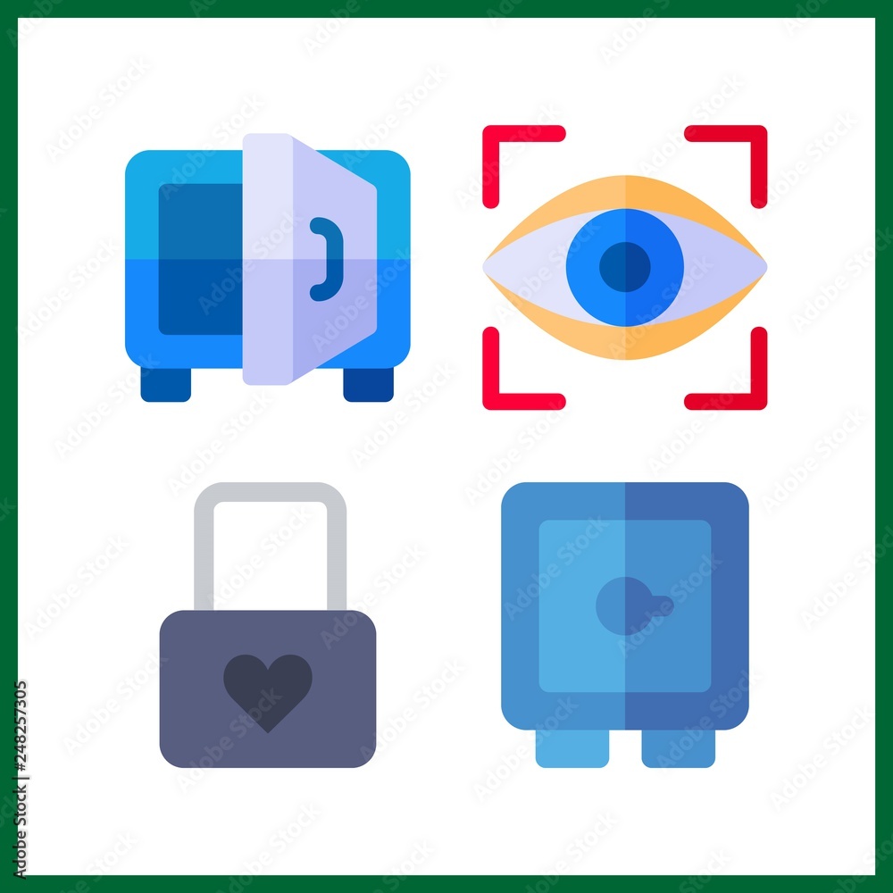 4 password icon. Vector illustration password set. safebox and eye scan icons for password works 4 password icon. Vector illustration password set. safebox and eye scan icons for password works