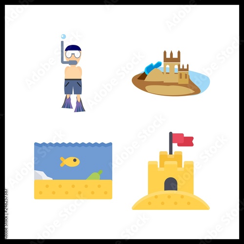4 swimming icon. Vector illustration swimming set. sand castle and aqualung icons for swimming works