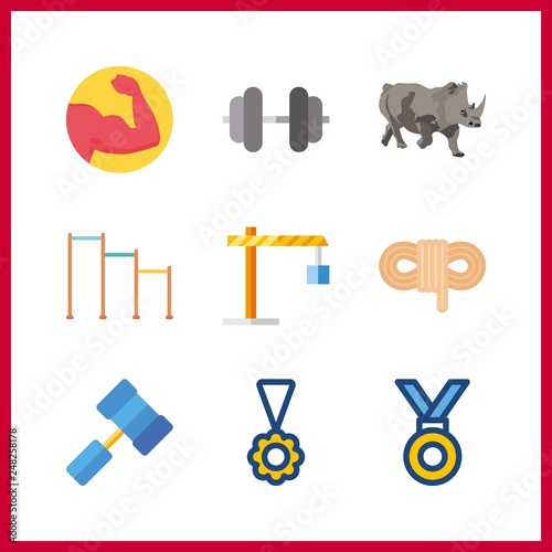 9 strong icon. Vector illustration strong set. winch and rope icons for strong works