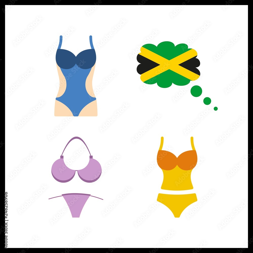 4 sand icon. Vector illustration sand set. bikini and swimsuit icons for sand works