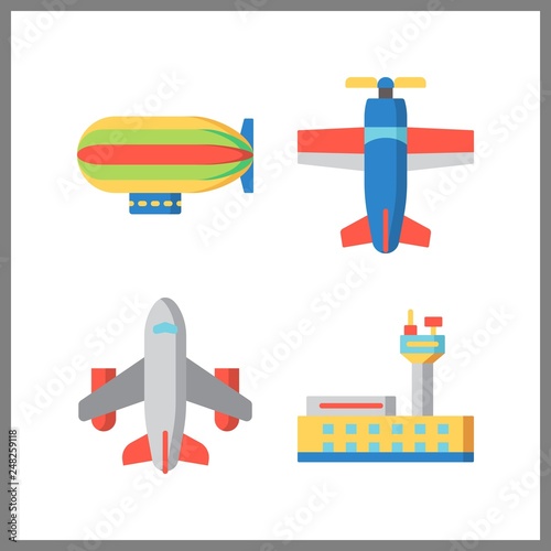 4 aircraft icon. Vector illustration aircraft set. zeppelin and airplane icons for aircraft works
