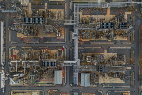 aerial top view refinery oil petroleum chemical industry business pipeline and storage thanks factory zone